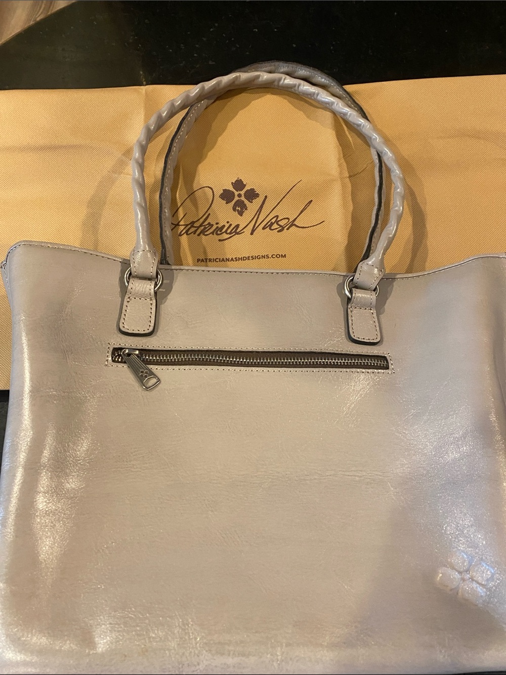 NWOT Patricia Nash Silver Floral Embossed Leather Tote with Braided Handles - Picture 4 of 11
